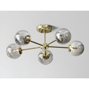 Vente-unique.com Plafonnier en metal et verre fume brillant - 5 globes - D. 58,5 x H. 21 cm - Dore - SOFIA