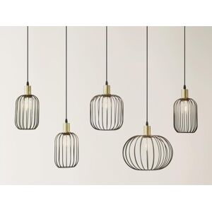 OZAIA Lustre industriel en metal - 5 abat-jours - L. 110 x H.125 x P. 30 cm - Noir - FATICK