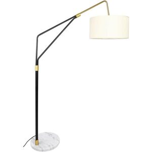 Vente-unique.com Lampadaire en metal, lin et marbre - L. 122 x H. 180 cm - Blanc, noir et dore- MASDAR