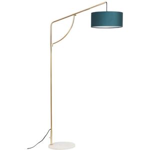 OZAIA Lampadaire arc style art déco laiton et marbre - Velours - H. 164 cm - Bleu canard - NOUR