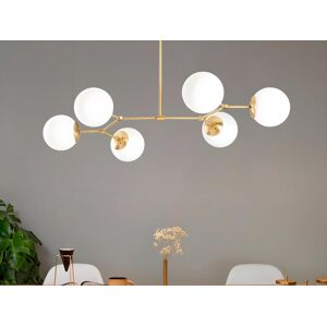 Vente-unique.com Suspension en metal 6 globes DAMAR - L. 100 x H. 52 cm - Dore et blanc