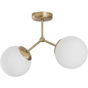 OZAIA Plafonnier en métal 2 globes DAMAR - L. 44 x H. 28 cm - Doré et blanc