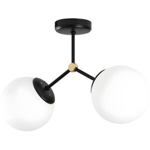 OZAIA Plafonnier en metal 2 globes DAMAR - L. 44 x H. 28 cm - Noir et blanc