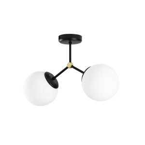 OZAIA Plafonnier en métal 2 globes DAMAR - L. 44 x H. 28 cm - Noir et blanc