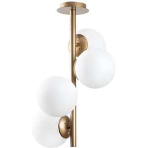 OZAIA Suspension en métal et verre 4 globes FAZE - D. 32 cm x H. 53 cm - Doré et blanc