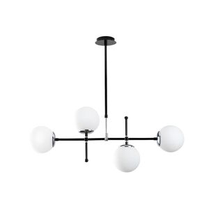 OZAIA Suspension en métal à hauteur réglable LEGEND - 4 globes - L. 108 x H. 67/82 cm - Noir et blanc