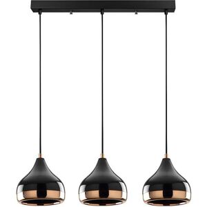 Vente-unique.com Suspension en metal a hauteur reglable YILDO - 3 abat-jours - L. 67 x H. 25/111 cm - Noir et cuivre