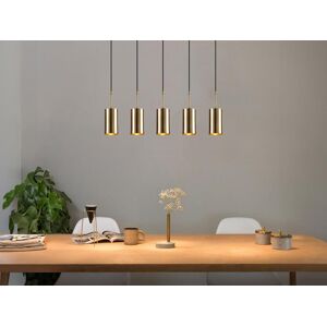 Vente-unique.com Suspension en metal a hauteur reglable - 5 abat-jours - L.79 x H.120 cm - Dore et Noir - FILARI