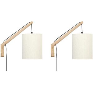 OZAIA Lot de 2 appliques murales style scandinave D21 x H48 cm Bois et tissu Naturel et beige PALIANA