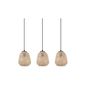 EGLO suspension dembleby à 3 ampoules vintage nature hygge suspension bois panier tressé lampe de table salon suspendue en marron clair acier - Publicité