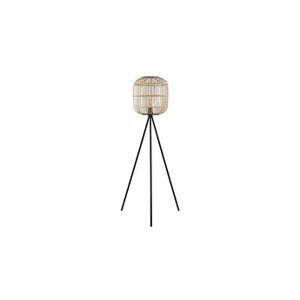 EGLO lampadaire bordesley - 1 ampoule - vintage - nature - boho - hygge - lampadaire en acier noir et bois naturel - lampe de salon avec - Publicité