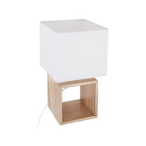 ATMOSPHERA Lampe à poser carré en bois et tissu Pojo - Beige/Blanc - 18 x 18 x H 32 cm - Publicité