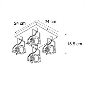 Qazqa Industriel /Moderne Plafonnier Spot Industriel Anthracite 4 Voies Orientable Et Orientable - Suplux Métal Anthracite Carré / Luminaire / Lumiere / Éclairage / Intérieur / Salon / Cuisine Gu10 Max. 4 X 50 Watt - Publicité