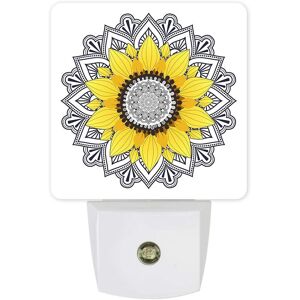 Tournesol Plug-In Led Veilleuse Mandala Tournesols Noir Blanc Motif Crepuscule A L'aube Capteur De Mouvement Lampe De Nuit Pour Chambre Cuisine Couloir Escaliers - Publicité