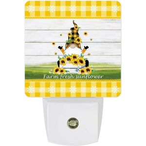 Tournesol Gnome Plug-In Led Veilleuse Tournesols Gnome Rustique Grain De Bois Jaune Plaid Du Crepuscule A L'aube Capteur De Mouvement Lampe De Nuit Pour Chambre Cuisine Couloir Escaliers - Publicité