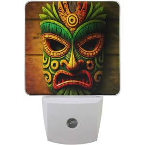 Veilleuse (Masque Tiki Vert) Lampe De Sommeil Led Décorative Automatique Du Crépuscule À L'aube, Économie D'énergie - Publicité