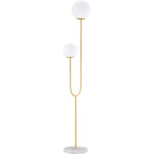 HOMCOM Lampadaire Lampe sur pied salon doré avec 2 Têtes abat-jours globe blanc verre dépoli - 25W - 33 x 25 x 155,5 cm