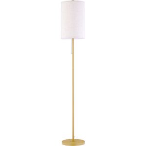 HOMCOM Lampadaire moderne lampe sur pied avec cadre en acier et interrupteur à tirette, pour salon, chambre, bureau 25,5 x 25,5 x 157 cm or et crème