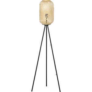 HOMCOM Lampadaire trépied lampe sur pied en acier noir et abat-jour bambou naturel dim. 48L x 48l x 152H cm