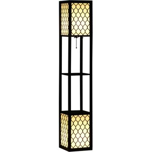 HOMCOM Lampadaire étagère 2 Lampadaire sur pied 4 niveaux MDF noir motif nid d'abeille 26 x 26 x 156 cm noir