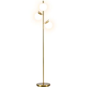 HOMCOM Lampadaire sur pied salon en métal avec 3 abat-jours globe blanc verre dépoli 40W Ø 27 x 169H cm doré