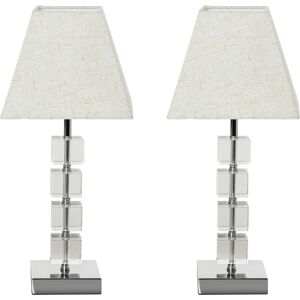 HOMCOM Lot de 2 lampes en cristal - lampe de table design contemporain - Ø 20 x 47H cm - abat-jour polyester blanc beige