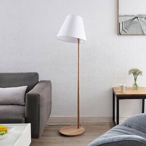 Lucande Jinda lampadaire support bois, tissu blanc - Publicité
