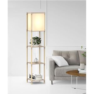 CLEARFEE Étagère 2 en 1 Lampadaire en bois avec 3 étagères En bois massif Lampadaire avec étagères Étagère design avec lampe Pour salon et chambre à coucher Montage sans outils - Publicité