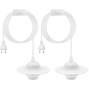 ZELIESCE Lustre Suspension Douille E27 Vintage avec Interrupteur et Prise 2 PCS DIY Lampe Câble Suspension Industrielle avec 5,1M Fil Lampe Suspendue Support avec Anneau D'abat-jour pour Chevet - Publicité