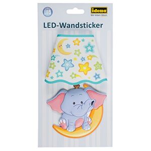 Idena 31257 Sticker mural LED avec lampe éléphant avec capteur de lumière, env. 21 x 13 cm, idéal comme veilleuse pour chambre d'enfant - Publicité