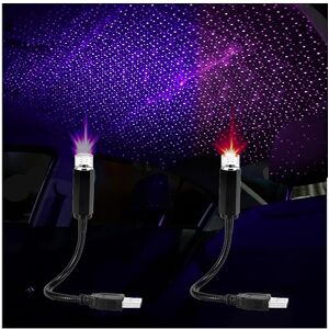 YOUNLEN 2 Pcs LED Car Roof Star Night Light,avec Interface USB,Motif d’éclairage en Ciel étoilé, veilleuse orientable, Plusieurs Effets de lumière,Romantique USB Lumière (Violet et Bleu) - Publicité