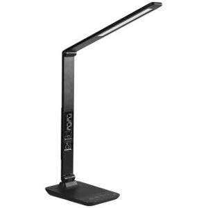 Alba Lampe LED Viva tactile Gris anthracite, port USB, horloge. Tête 32 cm, bras 35 cm, socle 19 x12 cm