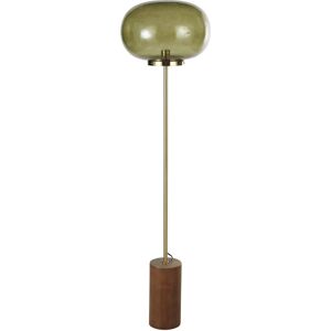 Maisons du Monde Lampadaire en bois d'hévéa, métal doré et globe en verre martelé vert H150 Vert 40x150x40cm