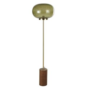 Maisons du Monde Lampadaire en bois d'hévéa, métal doré et globe en verre martelé vert H150