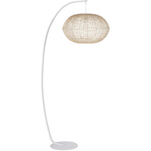 Maisons du Monde Lampadaire en métal blanc abat-jour en rotin tressé main H181 Beige 98.5x181x56.5cm