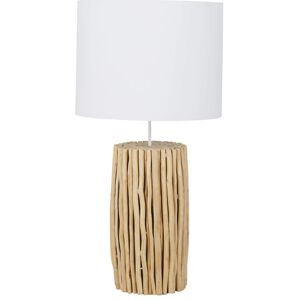 Maisons du Monde Lampe en bois de mimosa abat-jour en coton recyclé blanc Beige 45x88x45cm