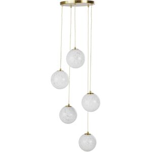 Maisons du Monde Suspension 5 globes en verre moucheté blanc et métal doré