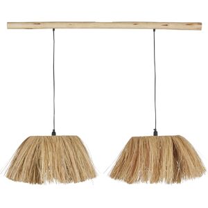 Maisons du Monde Suspension rampe en bois d'eucalyptus et 2 abat-jours en fibre vegetale