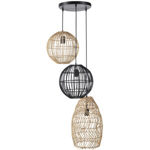 Maisons du Monde Suspension triple en rotin tressé beige et noir Beige 48x134x45cm