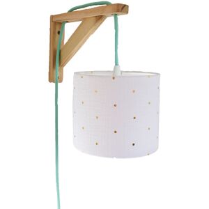 Belamp Lampe equerre double gaze blanc pois dores cordon vert menthe