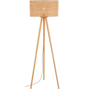 Sulion Lampadaire en bois avec abat-jour en rotin Beige 50x150x50cm