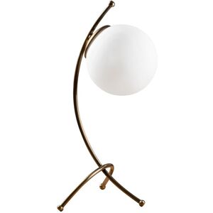 Lampe de table minimaliste dorée et sphère en verre opale