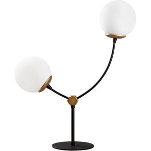 Lampe de table nordique 2 lumières noir et or avec sphères en verre Noir 48x59x17cm