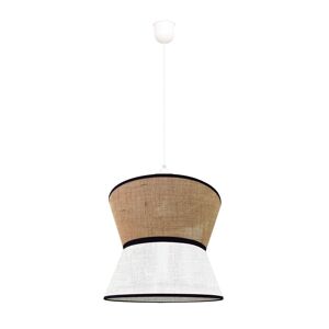 Wonderlamp Suspension avec 2 abat-jour en lin brun et sac rustique Blanc 35x130x35cm