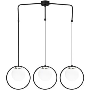 Suspension forme anneau noir 3 lumières avec sphère en verre opale Noir 90x136x15cm