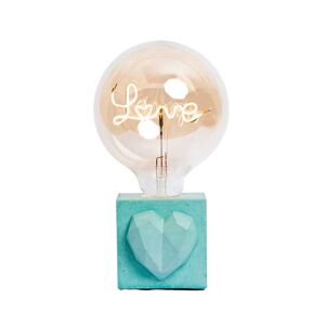 Junny Lampe a poser en beton turquoise avec son ampoule a message