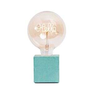 Junny Lampe a poser en beton turquoise avec son ampoule a message