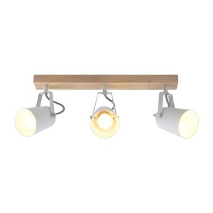 Cristalrecord Lampe de plafond en bois et 3 spots en metal blanc orientables