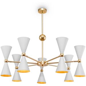 Maytoni Lustre doré moderne 14 lumières avec abat-jour blancs