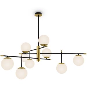 Maytoni Suspension 9 lumières doré et noir avec sphères en verre blanc